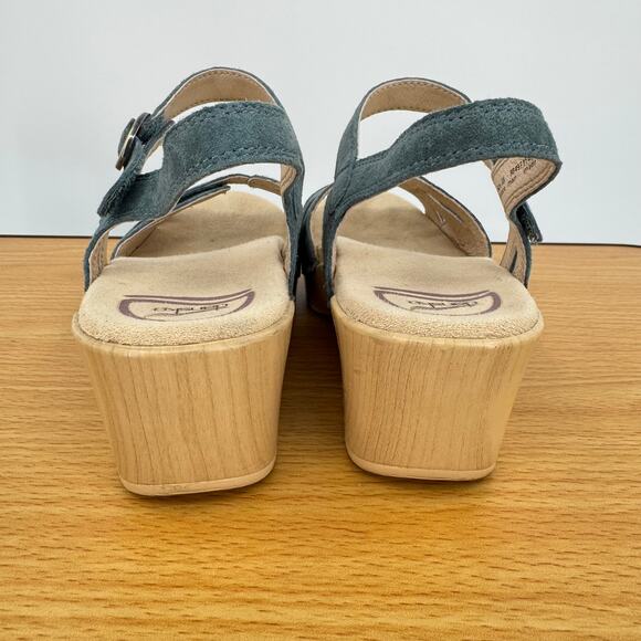 Dansko Season sandals womens 38 denim suede ankle strap heel hook and loop blue - Picture 3 of 11